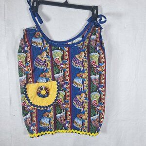 Vintage Angel-Themed Handmade Apron With Adjustable Ties & Yellow Pocket Detail
